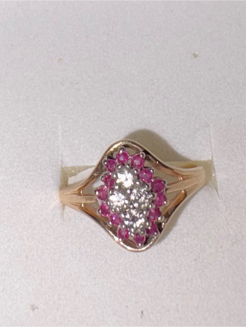 Gold Cluster Ring with Ruby and Diamond Stone Halo